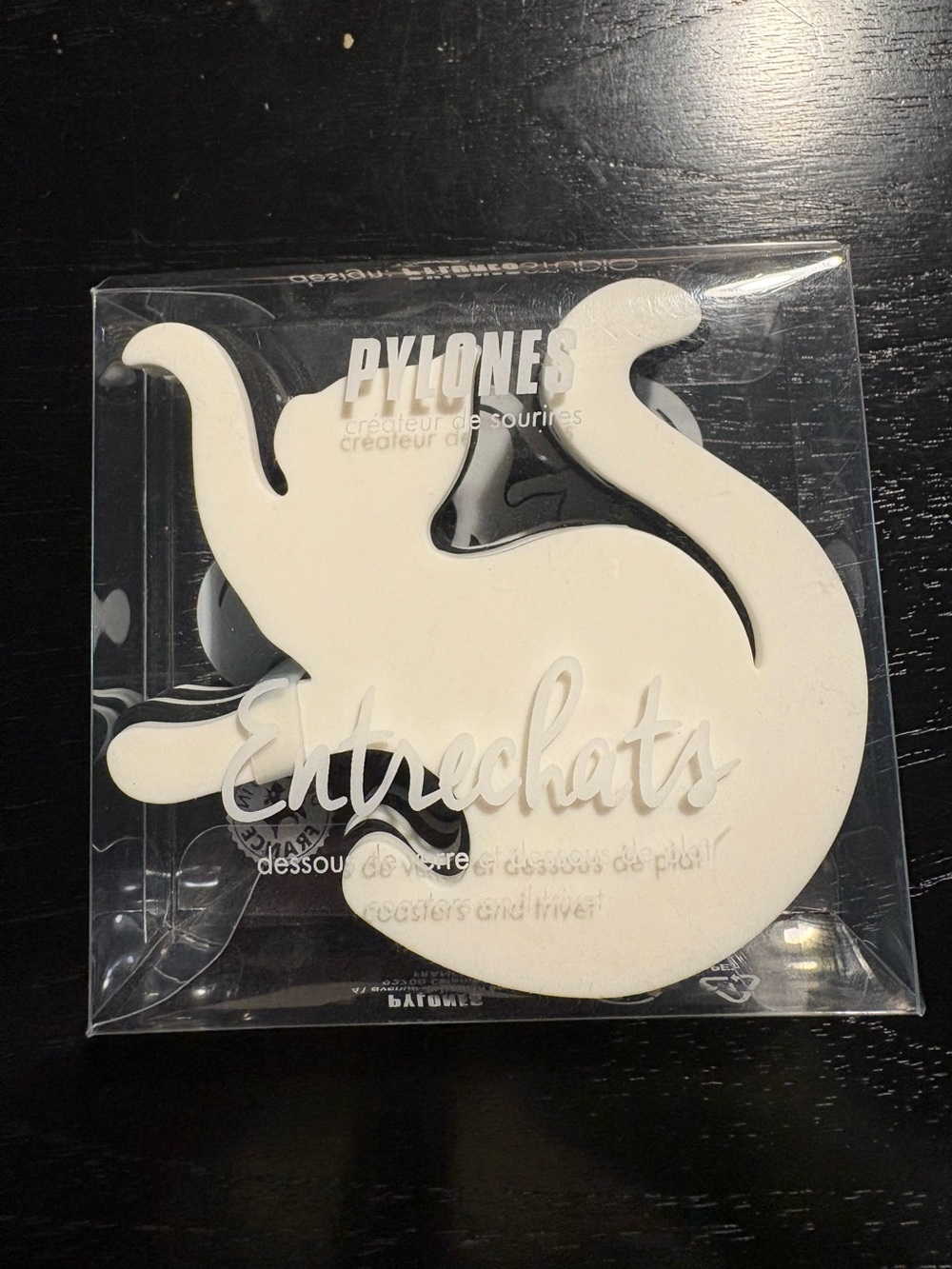 Pylones Entrechats interlocking cat silicone coaster set Black/White BNWB FRANCE